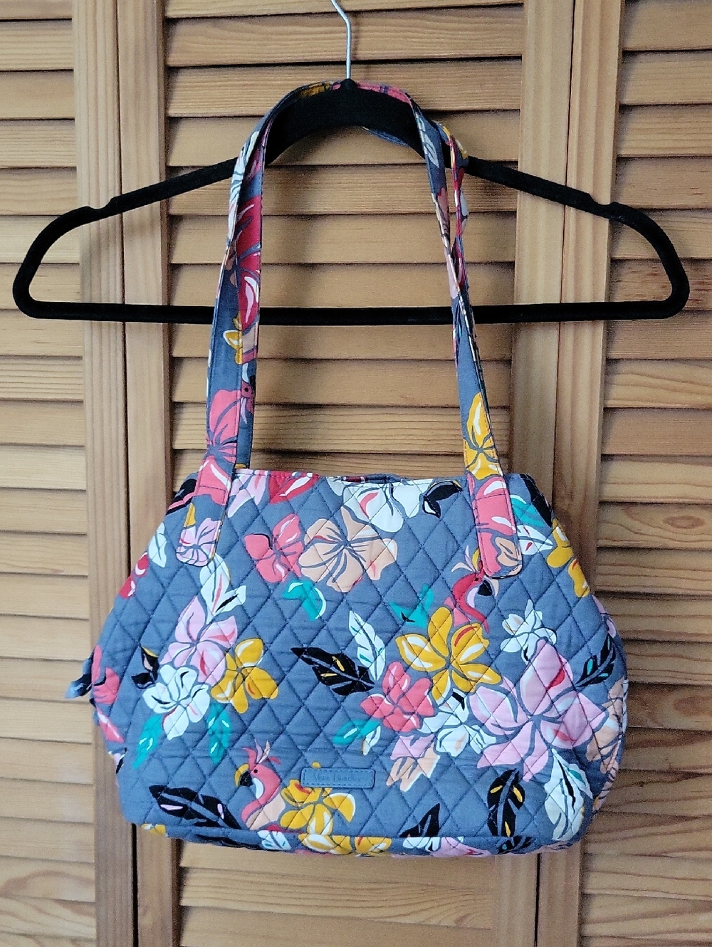 Vera Bradley Retired Coastal Paradise Quilted Gray Tropical Shoulder Tote Bag